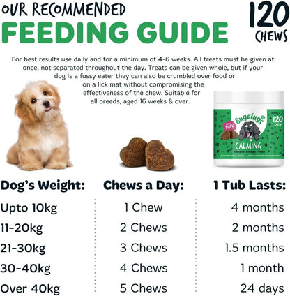 BUGALUGS Calming Treats for Dogs - Helps Stress, Fear, Barking, Reactivity, Aggression, Travel – 120 chews
