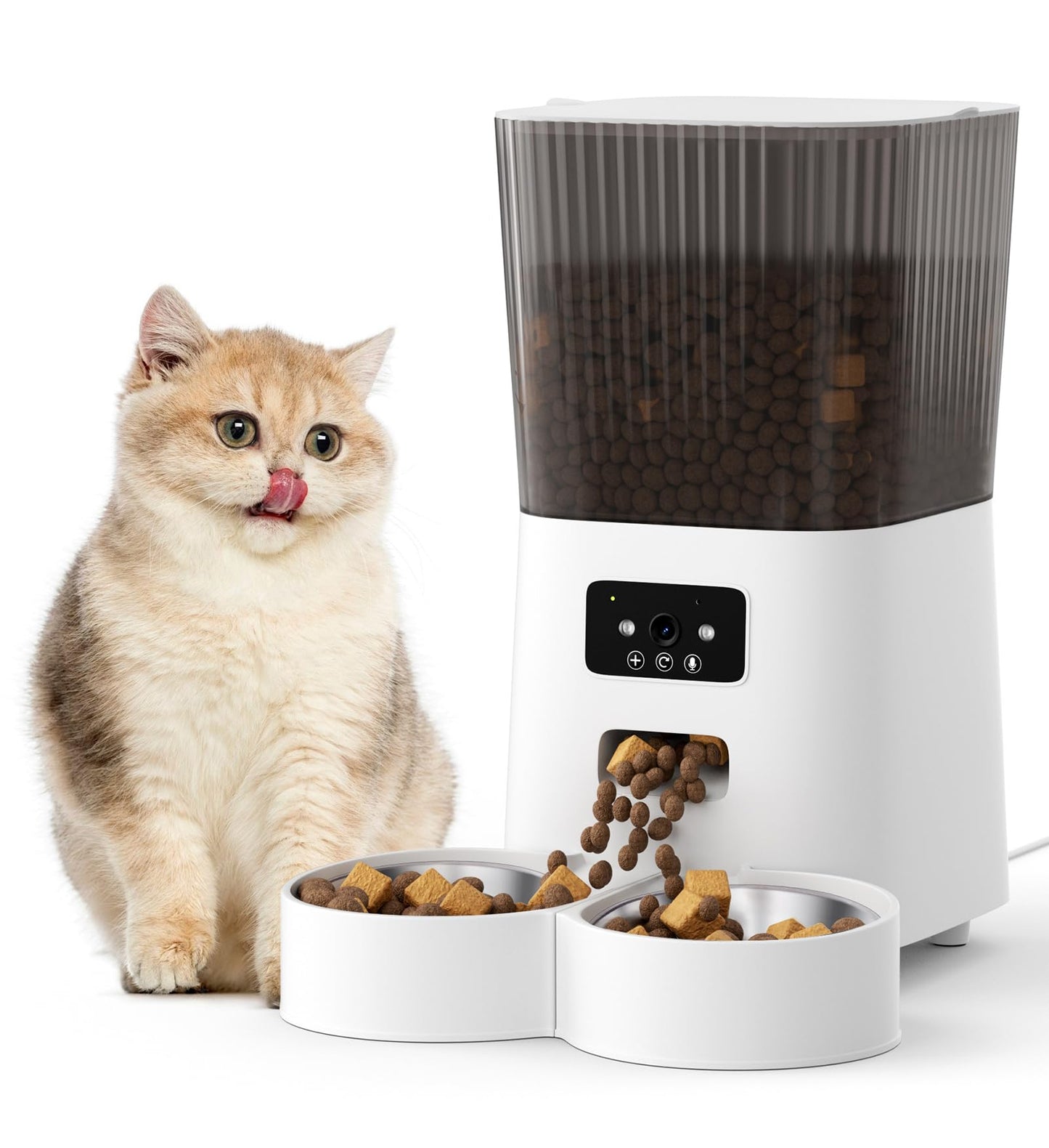 5L Cat Feeder Automatic with Timer, Automatic Cat Feeder, 1-9 Meals Per Day, Cats Food Dispenser with 2 Bowl, Auto Pet Feeder for 2 kittens and Small Dogs, Dual Power Supply