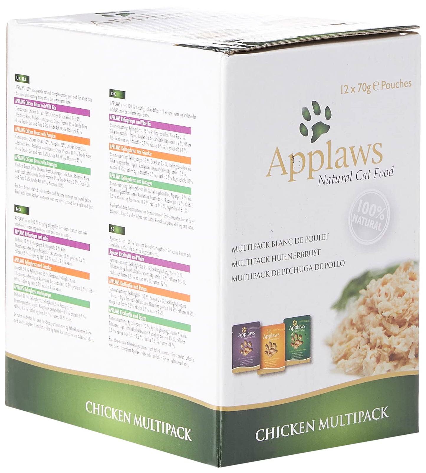 Applaws 100% Natural Wet Cat Food, Pouch Multipack Tuna Selection in Broth, 70 g (12 x 70 g Pouches)