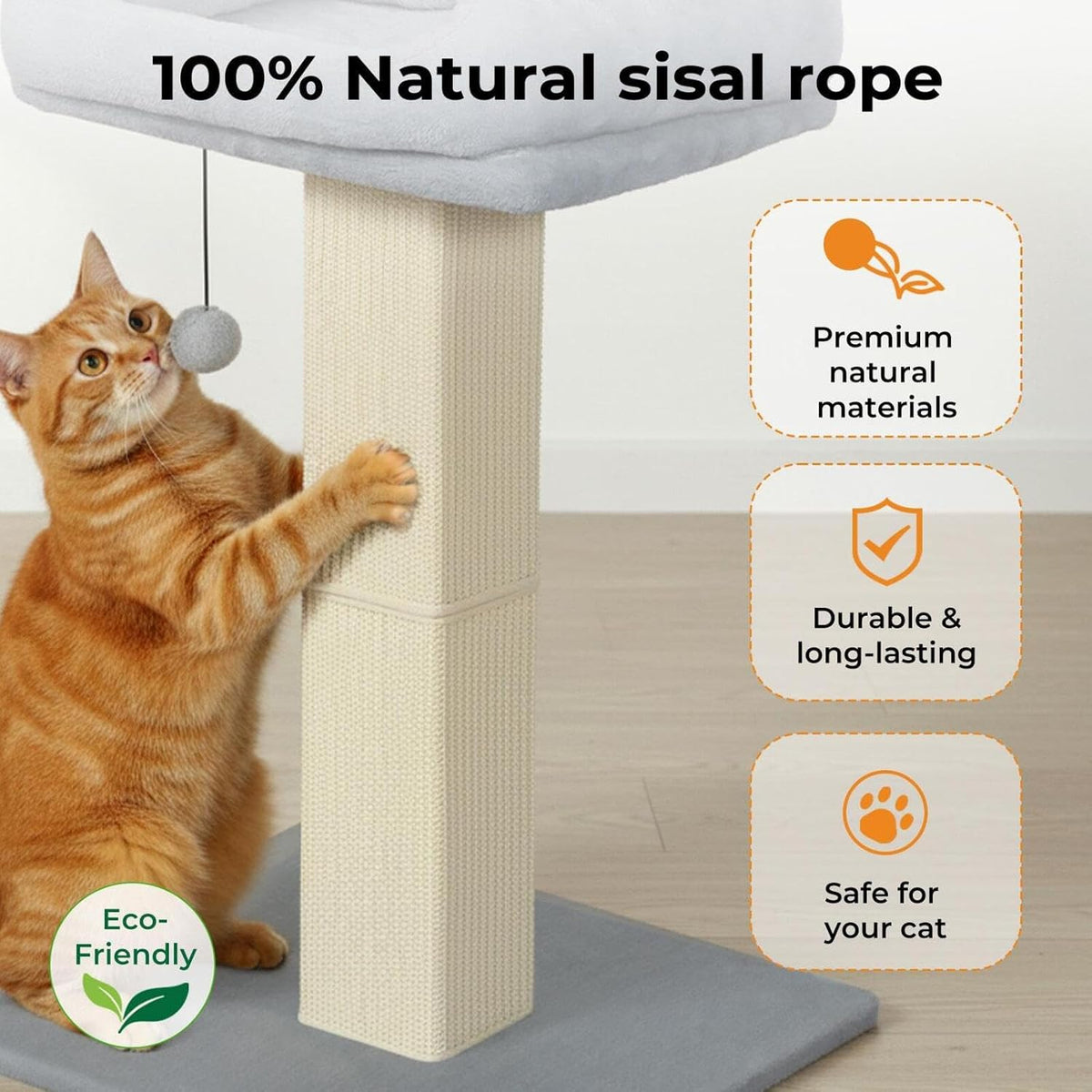 skylos 71cm Cat Scratching Post with Plush Resting Platform Natural Sisal,Anti-Tip,Easy Assembly,Grey