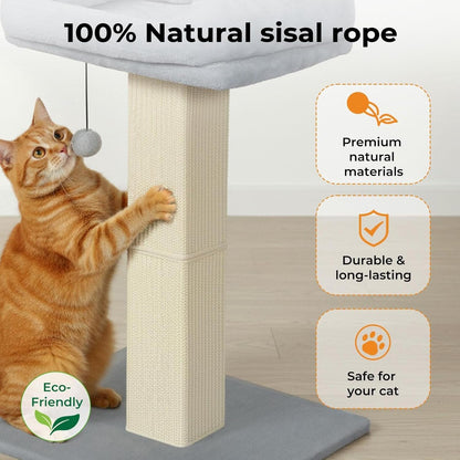 skylos 71cm Cat Scratching Post with Plush Resting Platform Natural Sisal,Anti-Tip,Easy Assembly,Grey