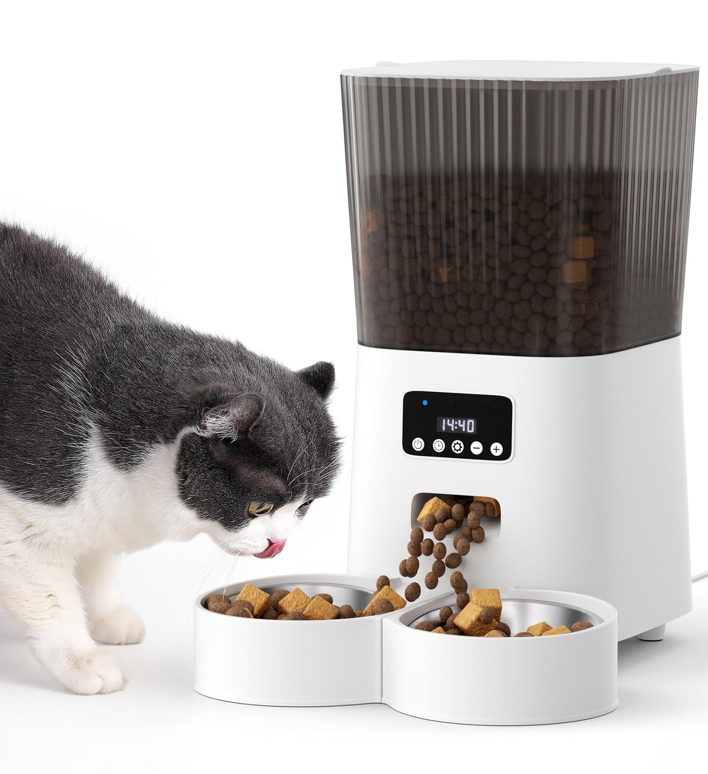 5L Cat Feeder Automatic with Timer, Automatic Cat Feeder, 1-9 Meals Per Day, Cats Food Dispenser with 2 Bowl, Auto Pet Feeder for 2 kittens and Small Dogs, Dual Power Supply