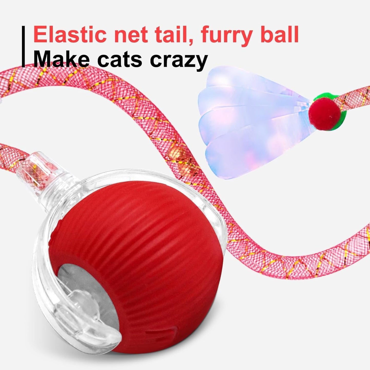 Elegancy Speedy Tail 2.0 Interactive Cat Toy | Speedy Ball Cat Tail Automatic Rolling Ball Toys for Indoor Cats Dual Speed Control Pet Toys (Red)