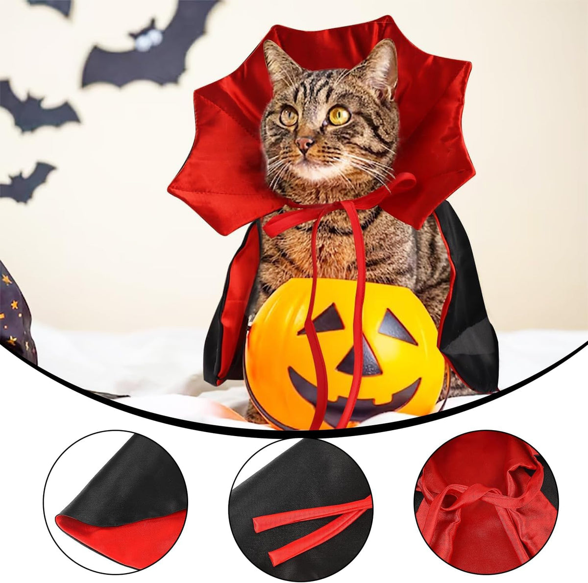 Pet Cape for Dogs and Cats, Red and black Halloween Costumes for Dogs and Cats, Dogs and Cats Outfits for Halloween, Thanksgiving, Easter, Party and Pet Cosplay