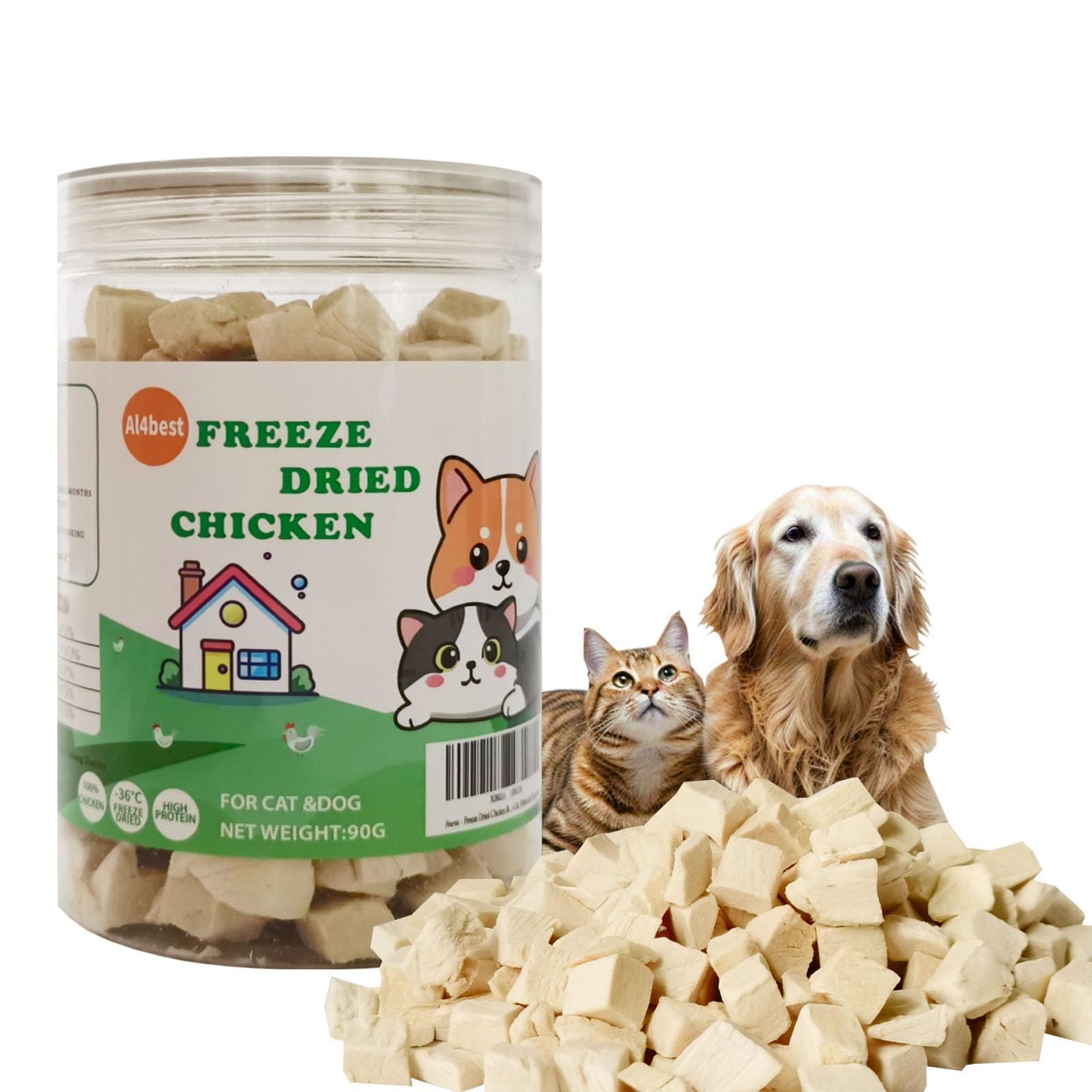 Freeze Dried Chicken Breast Cat Treats and Food 100g 100% Chicken Natural Grain Free Allergen-Free & Hypoallergenic Easy Digestion Nibbles Nutritious Cat, Kitten and Dog Snacks(Small-Sized Cube 10mm)