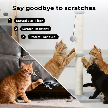 skylos 71cm Cat Scratching Post with Plush Resting Platform Natural Sisal,Anti-Tip,Easy Assembly,Grey