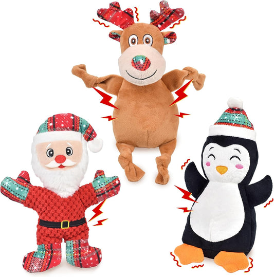 3 Pack Christmas Dog Toys Squeaky Dog Toys Christmas Pet Stuffed Plush Toys Interactive Durable Dogs Chew Toys for Medium Small Large Dogs