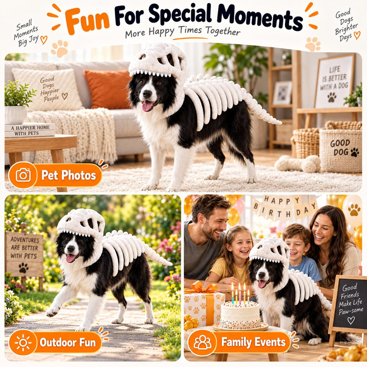 Dog Dinosaur Skeleton Halloween Costume, Plush Dino Pet Costume for Small, Medium, and Large Dogs, Funny Dog Cosplay Outfit for Halloween Party Decorations，Black：90cm