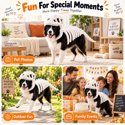 Dog Dinosaur Skeleton Halloween Costume, Plush Dino Pet Costume for Small, Medium, and Large Dogs, Funny Dog Cosplay Outfit for Halloween Party Decorations，Black：90cm