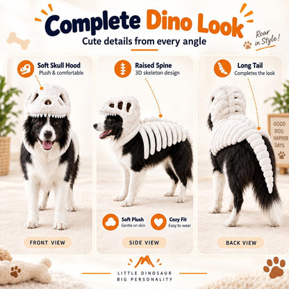 Dog Dinosaur Skeleton Halloween Costume, Plush Dino Pet Costume for Small, Medium, and Large Dogs, Funny Dog Cosplay Outfit for Halloween Party Decorations，Black：90cm