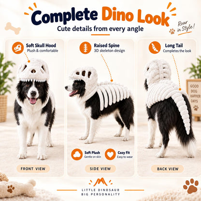 Dog Dinosaur Skeleton Halloween Costume, Plush Dino Pet Costume for Small, Medium, and Large Dogs, Funny Dog Cosplay Outfit for Halloween Party Decorations，Black：90cm