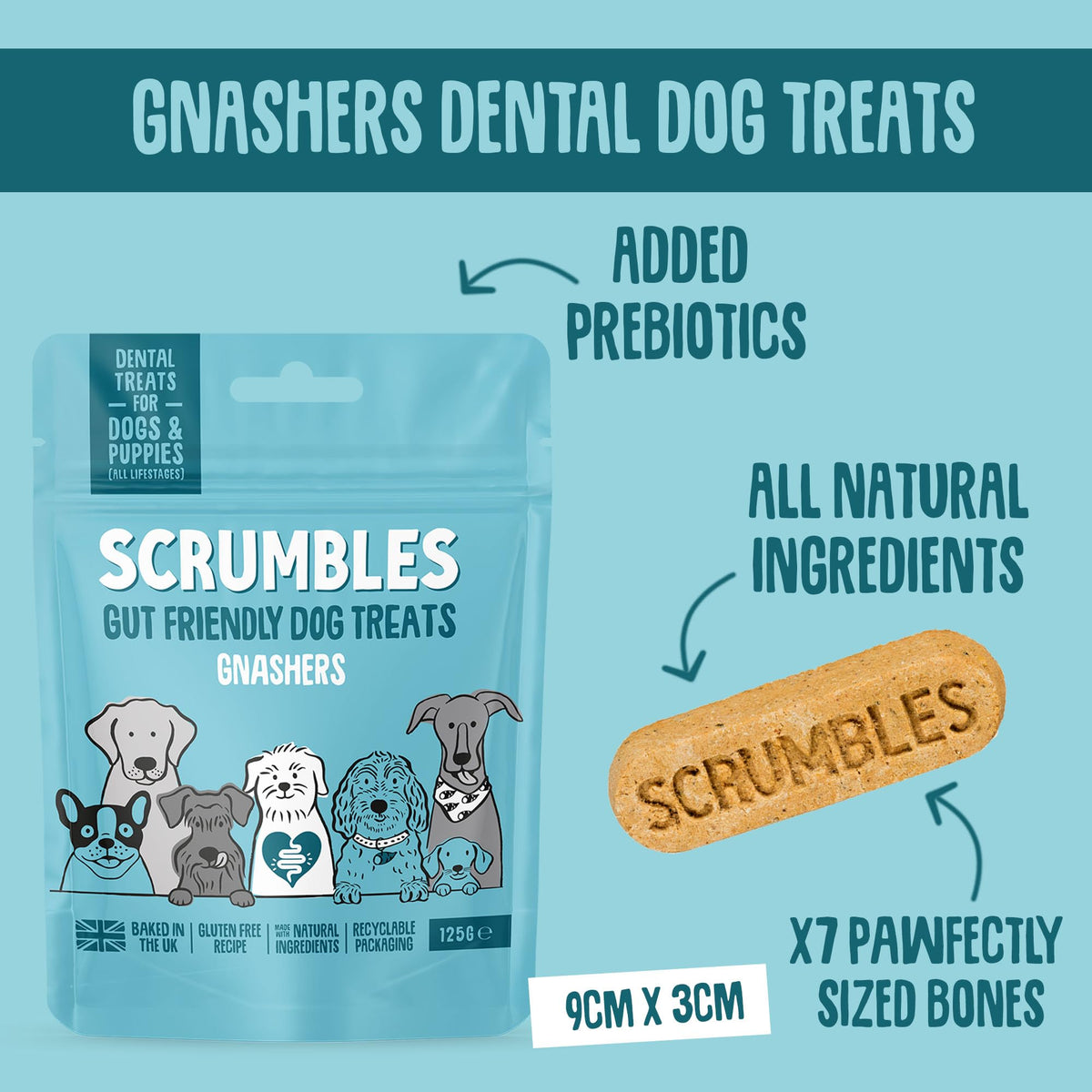 Scrumbles • Dog Treats • Hypoallergenic • Calming • All Lifestages • Turkey • 100g Bag • Gut Friendly Prebiotics • No Added Sugar