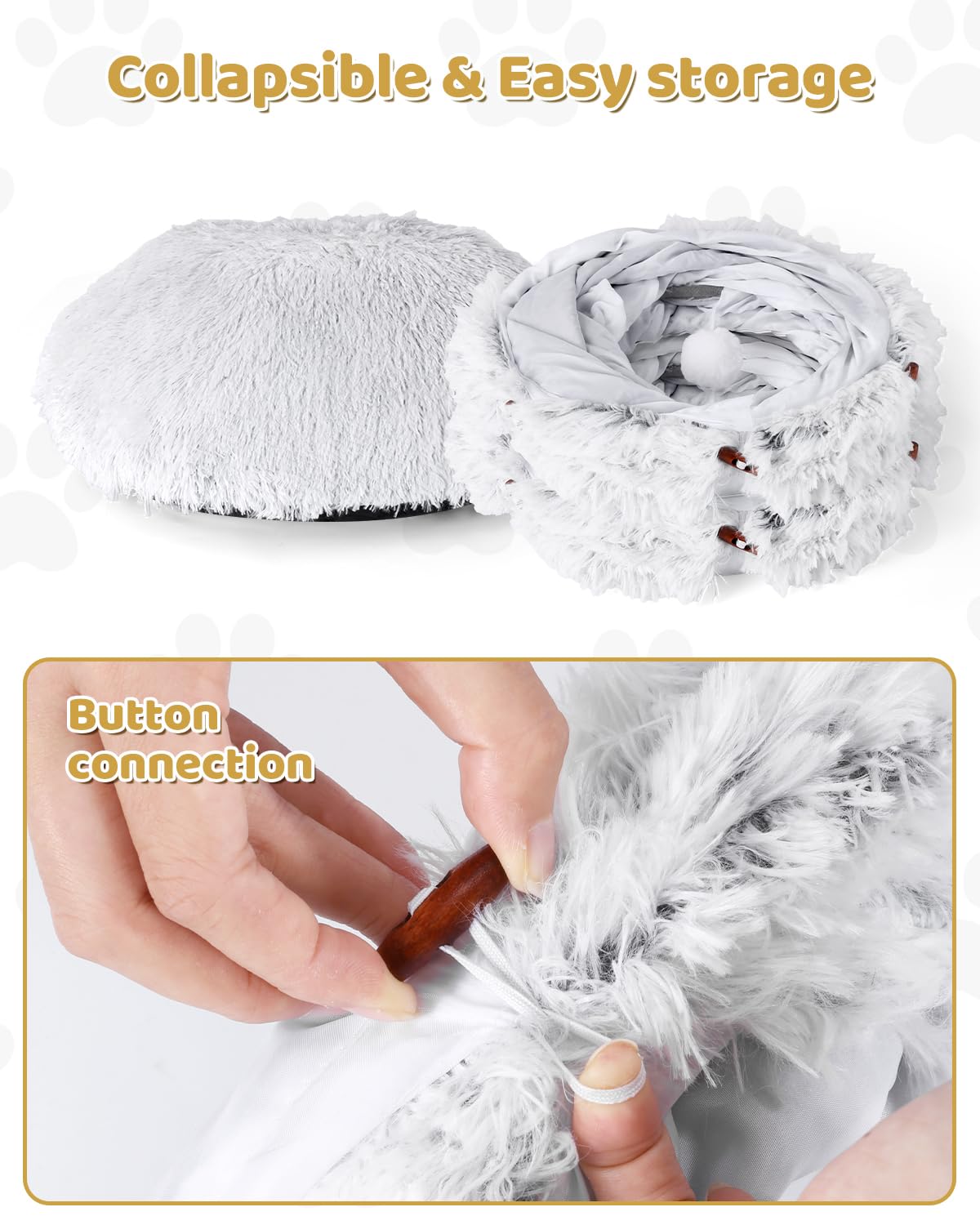 Odoland Cat Tunnel with Bed, Foldable Large Pet Donut Tunnel Bed in Linen