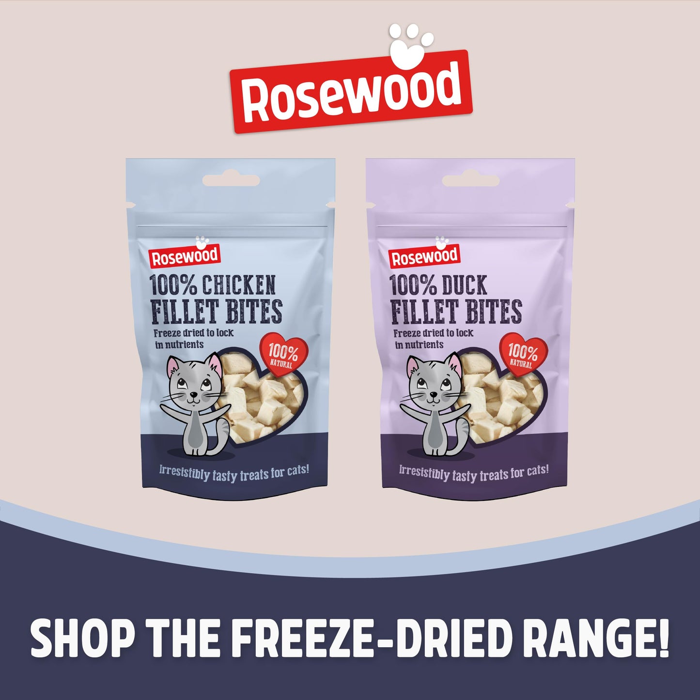 Rosewood Freeze Dried Chicken Bites for Cats - All Natural Chicken Fillet, Small, Bite-Sized Cat Treats, Grain-Free, Natural and Healthy Cat Snacks (Case of 12 x 15g Packs)