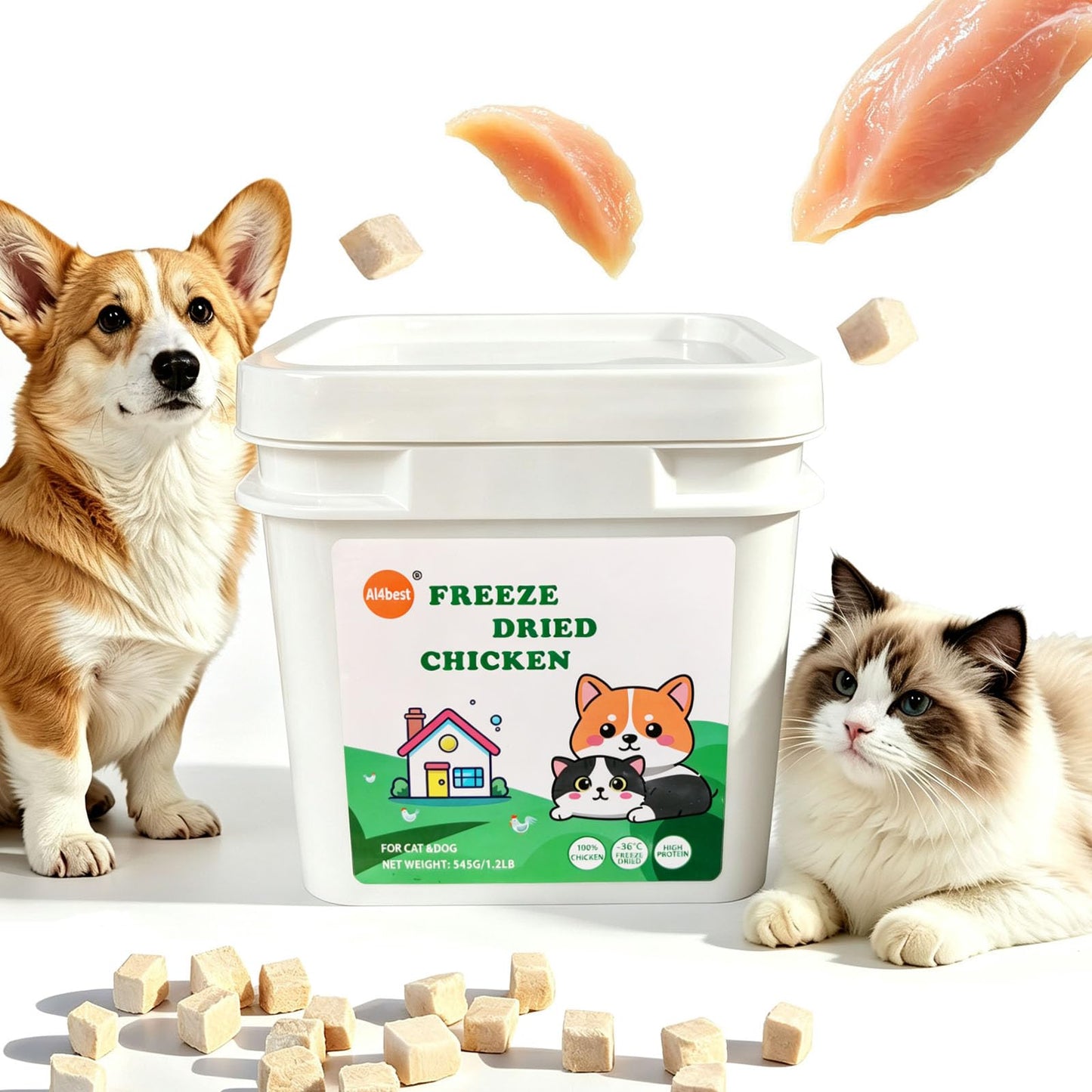 Freeze Dried Chicken Breast Cat Treats and Food 100g 100% Chicken Natural Grain Free Allergen-Free & Hypoallergenic Easy Digestion Nibbles Nutritious Cat, Kitten and Dog Snacks(Small-Sized Cube 10mm)