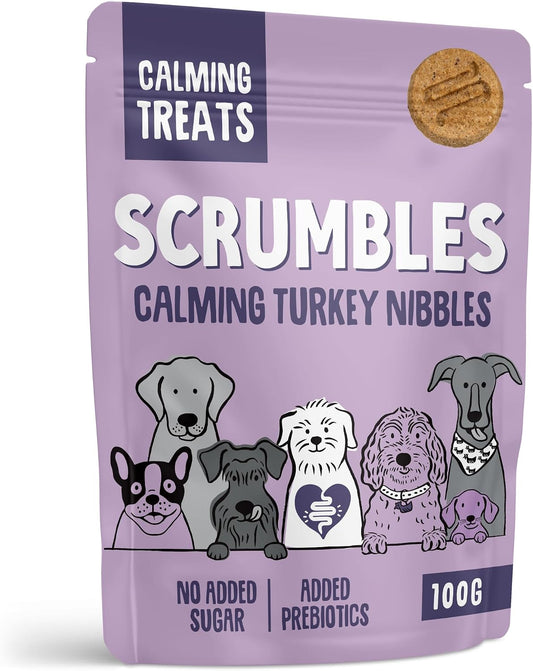 Scrumbles • Dog Treats • Hypoallergenic • Calming • All Lifestages • Turkey • 100g Bag • Gut Friendly Prebiotics • No Added Sugar