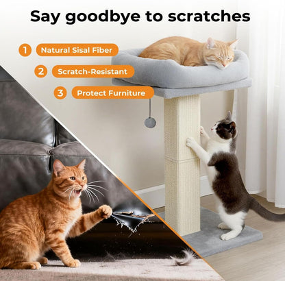 skylos 71cm Cat Scratching Post with Plush Resting Platform Natural Sisal,Anti-Tip,Easy Assembly,Grey