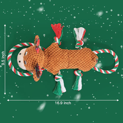 Christmas Squeaky Dog Toys for Small Breeds Dogs,Reindeer Dog Plush Stuffed Toys,Dog Chew Ropes Toys with Crinkle Paper and Cotton Material