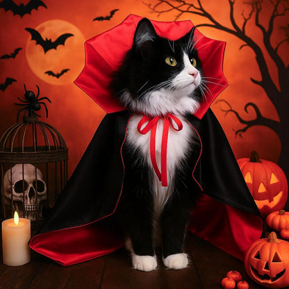 Pet Cape for Dogs and Cats, Red and black Halloween Costumes for Dogs and Cats, Dogs and Cats Outfits for Halloween, Thanksgiving, Easter, Party and Pet Cosplay
