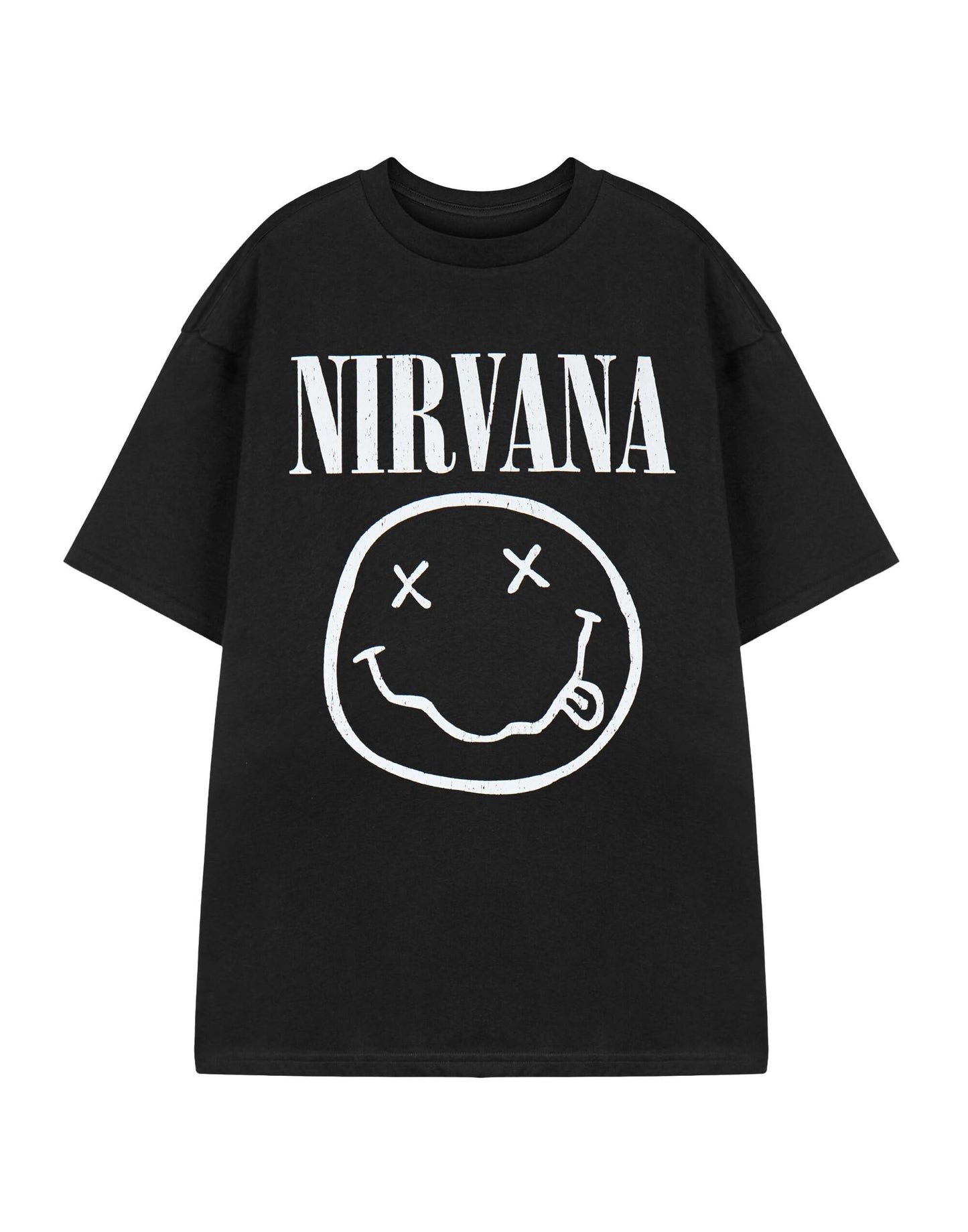 Nirvana Mens T-Shirt | Adults Short Sleeve Graphic Tee in Black Options| Classic Grunge Distressed Band Logo Print Apparel Top | Vintage Rock Band Merchandise Gift