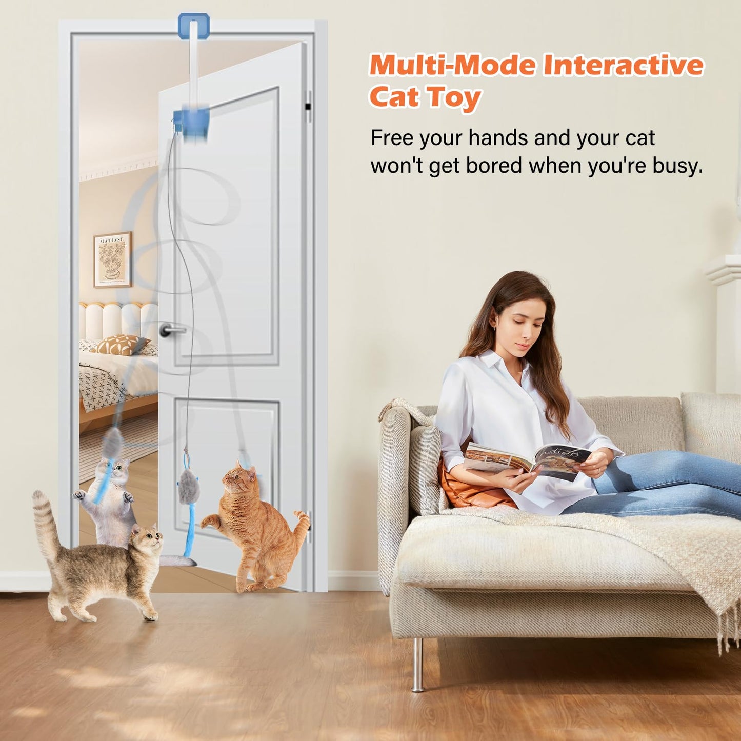 Interactive Cat Toy, Electric Cat Teaser, Door Clip, 2 Motion Modes,grey