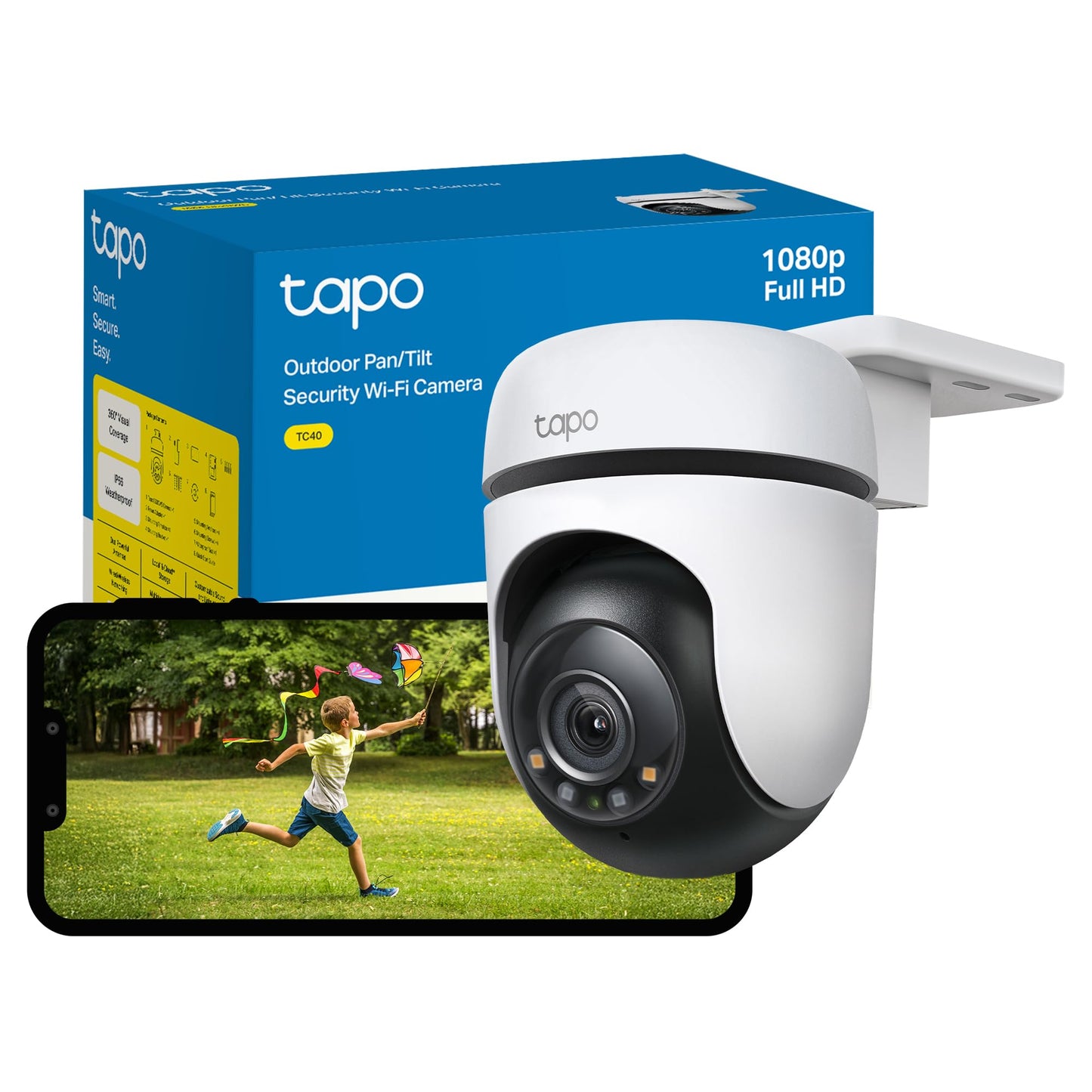Tapo TC40 Pan/Tilt Smart Security Outdoor Camera, Full HD, 360° Smart Person Detection Motion Tracking, Color Night Vision, WiFi Camera No Monthly Fee, Two-Way Talk, IP65, Works with Alexa & Google
