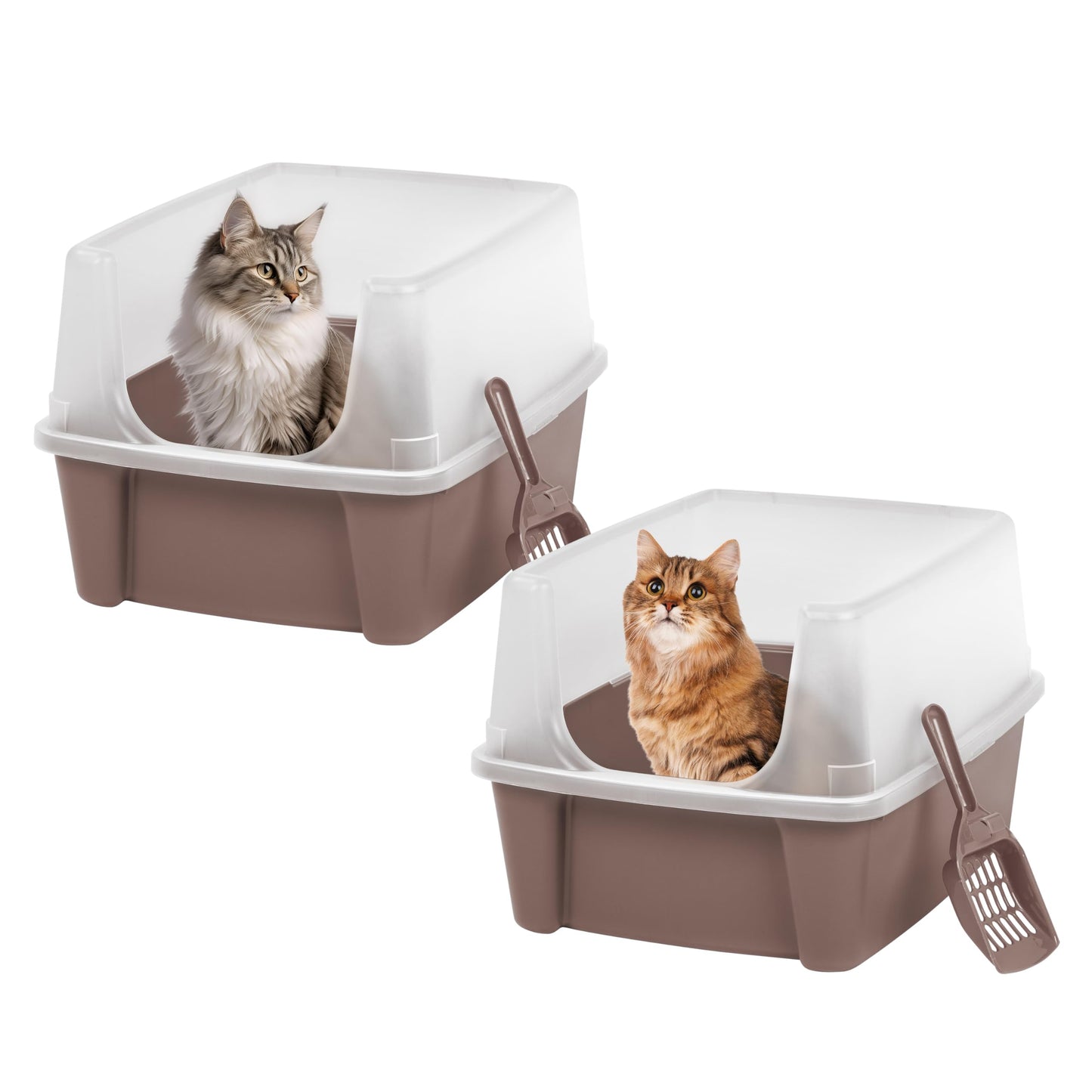 Iris Ohyama Cat Litter Tray with Scoop, Grey, Easy to Clean, Cat Litter Box, Detachable Spill Preventing Walls, For Kittens, Adult Cats, Rabbits, BPA Free, Open Top, Modern, CLH-12