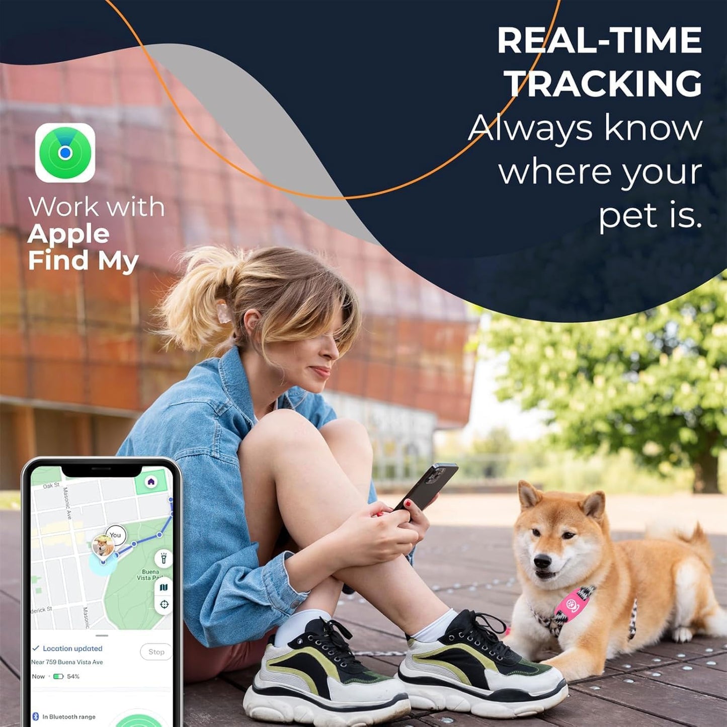 Dog Tracker, Pet Tracker with Dog Collar Tracker Holder, Dog Tracker with No Monthly Fees for Location Tracking, Work with Find My Only iOS, No GPS