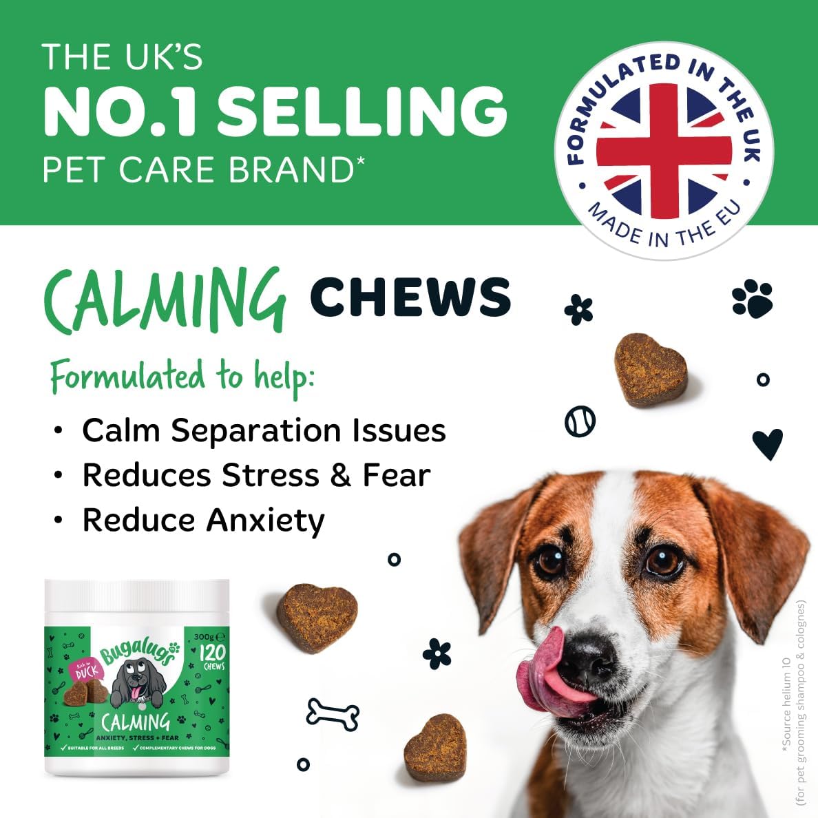 BUGALUGS Calming Treats for Dogs - Helps Stress, Fear, Barking, Reactivity, Aggression, Travel – 120 chews