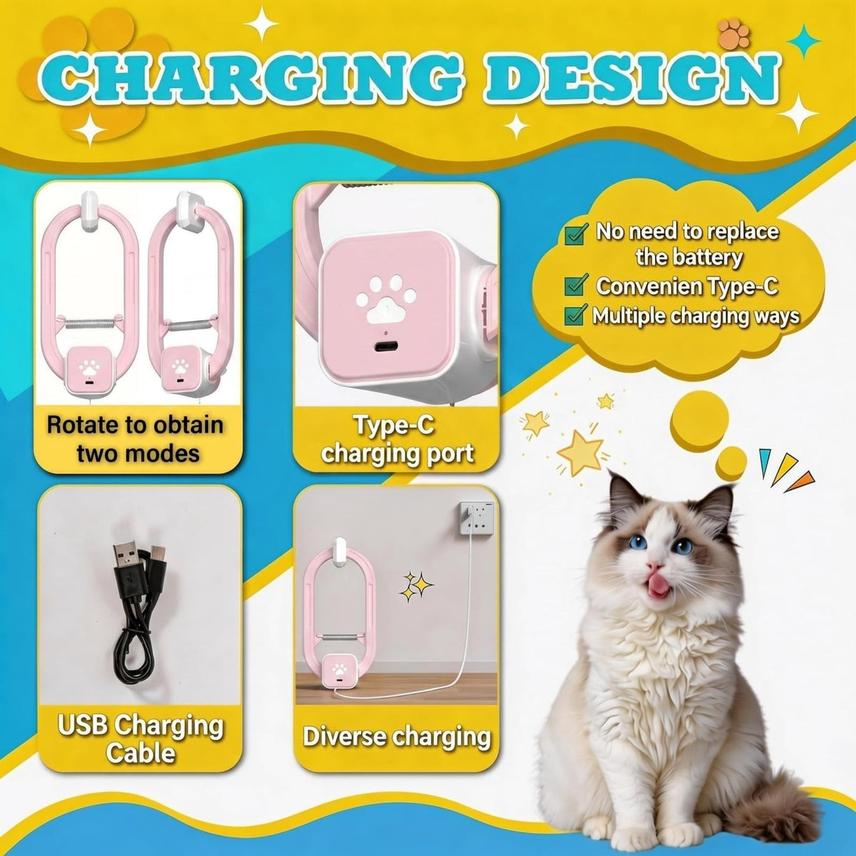 Interactive Cat Toy, Electric Cat Teaser, Door Clip, 2 Motion Modes,grey