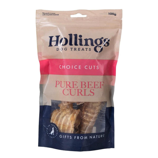 Hollings Beef Curls Dog Treats, All Natural Grain Free & Easily Digestible Air Dried Treats for Adult Dogs, Made From 100% Beef Trachea, 100 g