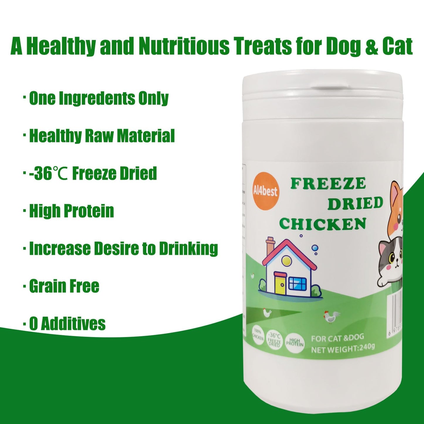 Freeze Dried Chicken Breast Cat Treats and Food 100g 100% Chicken Natural Grain Free Allergen-Free & Hypoallergenic Easy Digestion Nibbles Nutritious Cat, Kitten and Dog Snacks(Small-Sized Cube 10mm)
