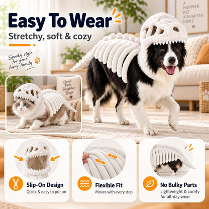 Dog Dinosaur Skeleton Halloween Costume, Plush Dino Pet Costume for Small, Medium, and Large Dogs, Funny Dog Cosplay Outfit for Halloween Party Decorations，Black：90cm