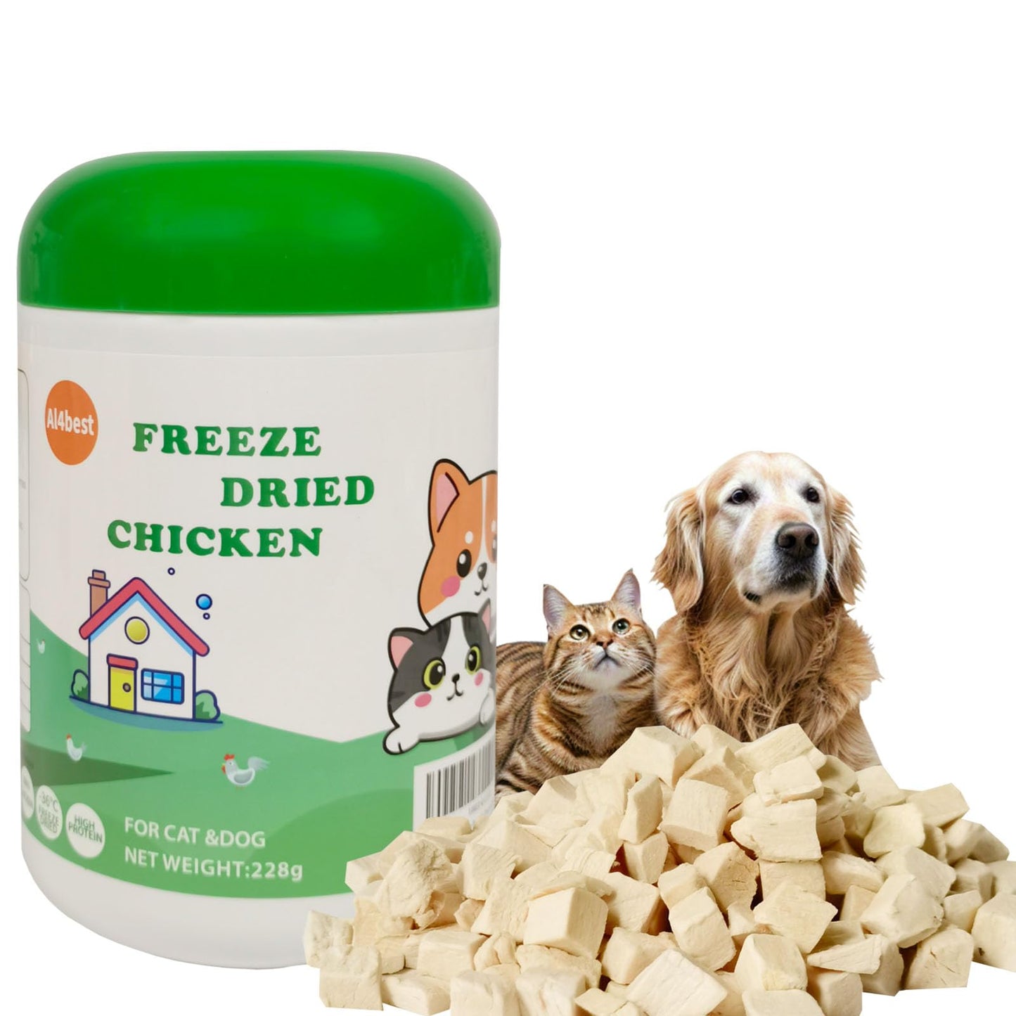 Freeze Dried Chicken Breast Cat Treats and Food 100g 100% Chicken Natural Grain Free Allergen-Free & Hypoallergenic Easy Digestion Nibbles Nutritious Cat, Kitten and Dog Snacks(Small-Sized Cube 10mm)