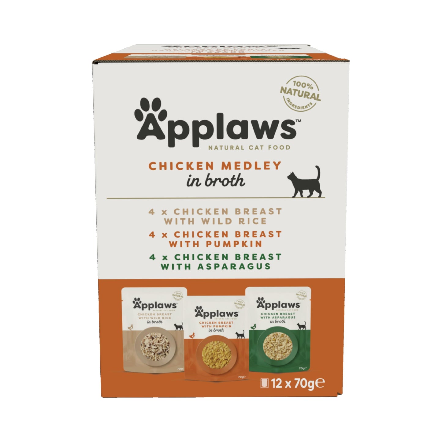 Applaws 100% Natural Wet Cat Food, Pouch Multipack Tuna Selection in Broth, 70 g (12 x 70 g Pouches)