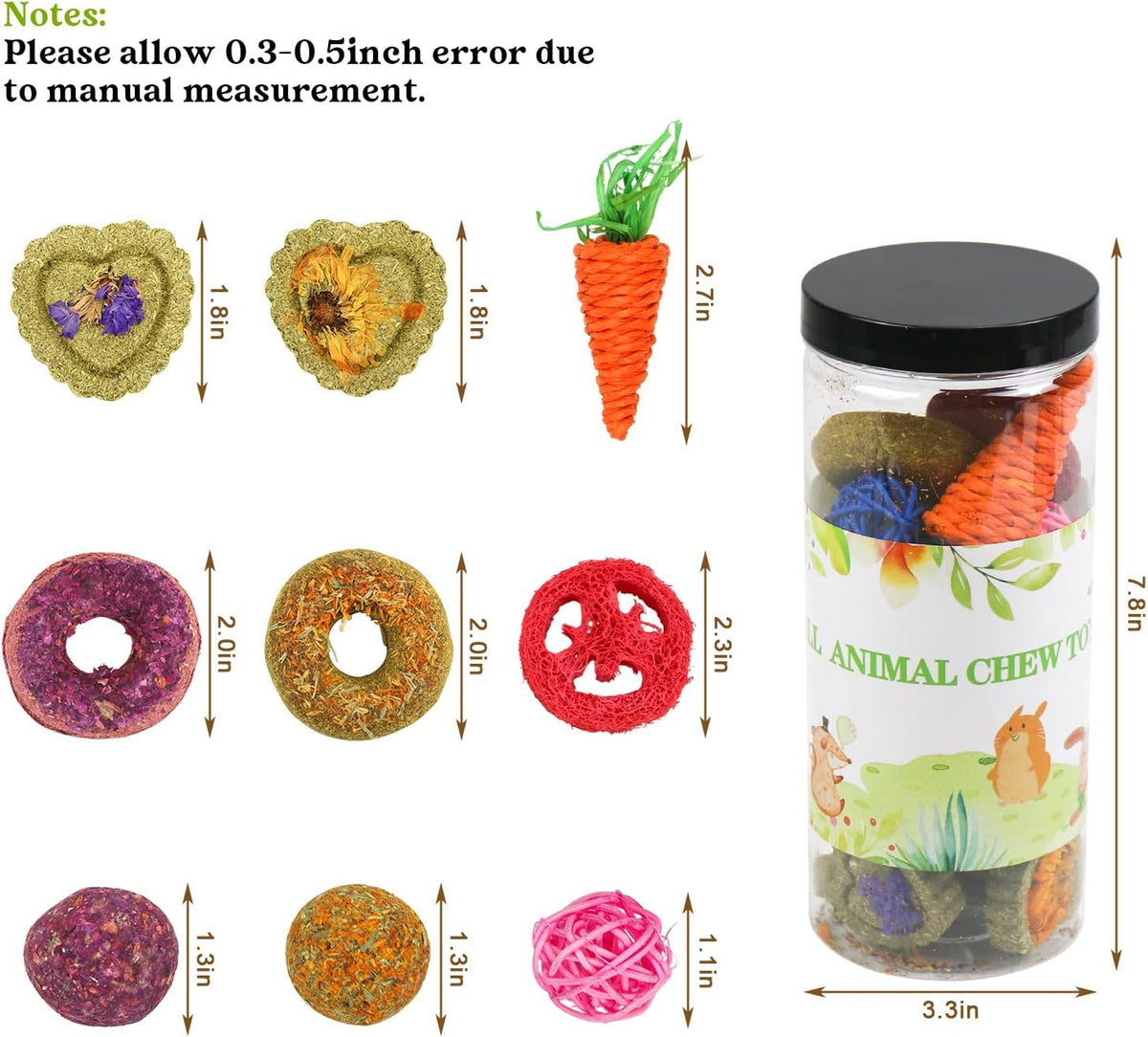 Episkey 22 Pcs Bunny Chew Toys,Natural Timothy Hay Chew Toy for Rabbits, Guinea Pigs, Gerbil, Hamster, Chinchilla Chew Toy for teeth Small Animals MolarTeeth Treats Toys (A)