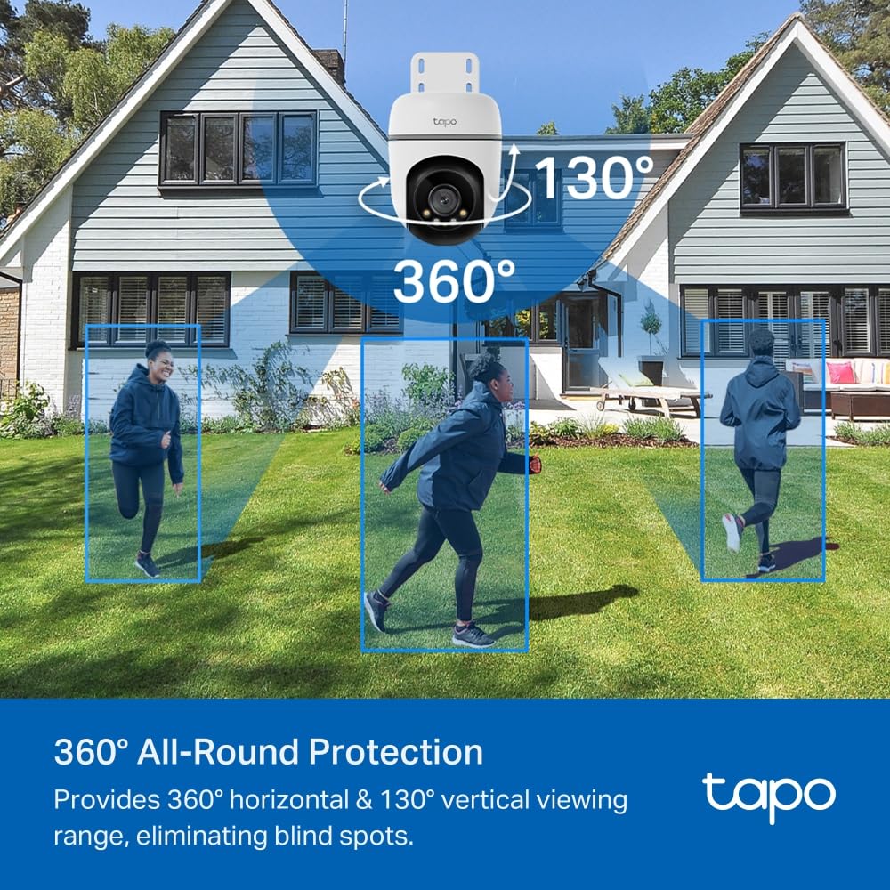 Tapo TC40 Pan/Tilt Smart Security Outdoor Camera, Full HD, 360° Smart Person Detection Motion Tracking, Color Night Vision, WiFi Camera No Monthly Fee, Two-Way Talk, IP65, Works with Alexa & Google