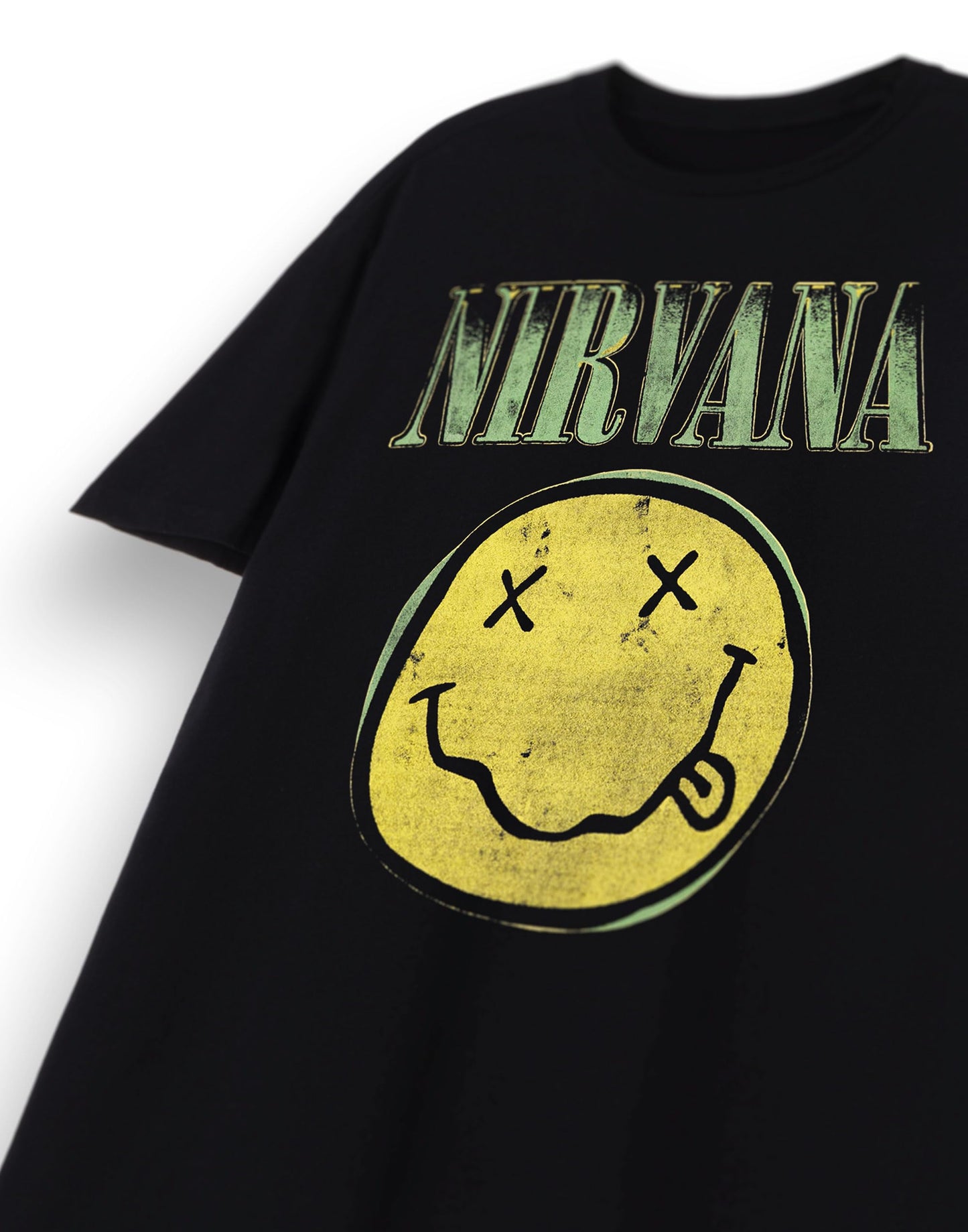 Nirvana Mens T-Shirt | Adults Short Sleeve Graphic Tee in Black Options| Classic Grunge Distressed Band Logo Print Apparel Top | Vintage Rock Band Merchandise Gift