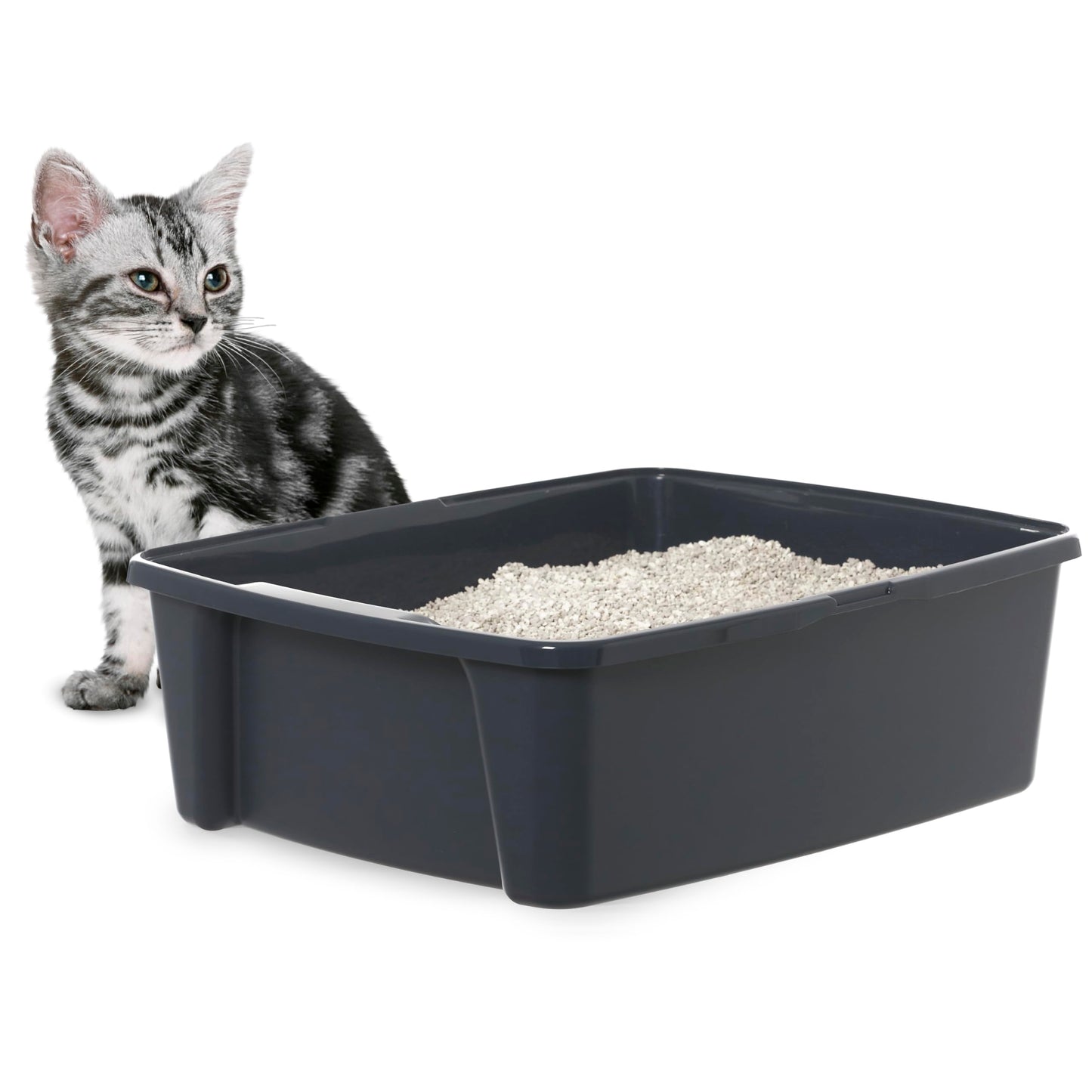 Iris Ohyama Cat Litter Tray with Scoop, Grey, Easy to Clean, Cat Litter Box, Detachable Spill Preventing Walls, For Kittens, Adult Cats, Rabbits, BPA Free, Open Top, Modern, CLH-12