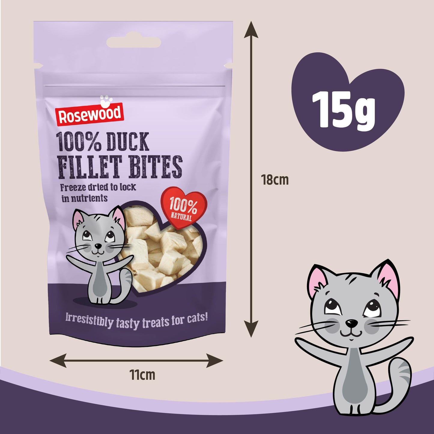 Rosewood Freeze Dried Chicken Bites for Cats - All Natural Chicken Fillet, Small, Bite-Sized Cat Treats, Grain-Free, Natural and Healthy Cat Snacks (Case of 12 x 15g Packs)