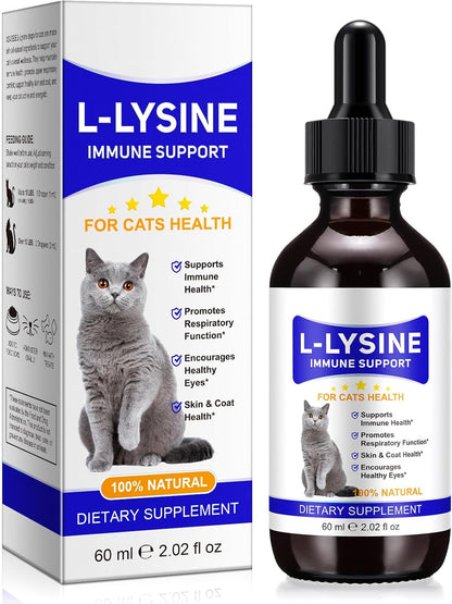Lysine for Cats, L-Lysine Supplement Liquid Drops for Cats Supports Immune & Respiratory Health,Helps with Sneezing, Eye Discharge and Watery Eyes