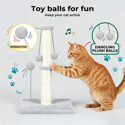 skylos 71cm Cat Scratching Post with Plush Resting Platform Natural Sisal,Anti-Tip,Easy Assembly,Grey