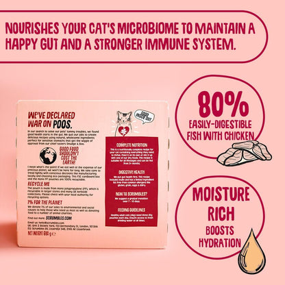 Scrumbles • Wet Cat Pouches • Gravy Fish • Hypoallergenic • All Lifestages • 2x Chicken with Tuna • 3x Chicken with Cod • 2xChicken with Salmon • 8 Pouches (85g) • 80%+ Meat • Prebiotics
