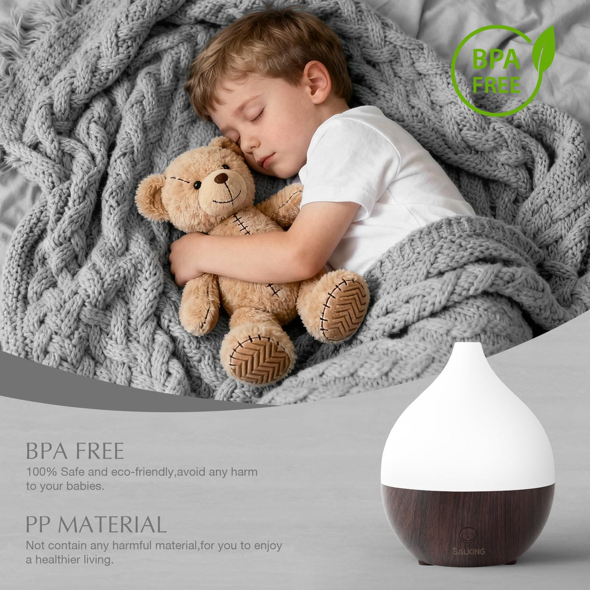 SALKING Essential Oil Diffuser, 100ml Small Aromatherapy Ultrasonic Cool Mist Humidifier with Warm White Lights, Auto Shut-Off Function, for Office Home