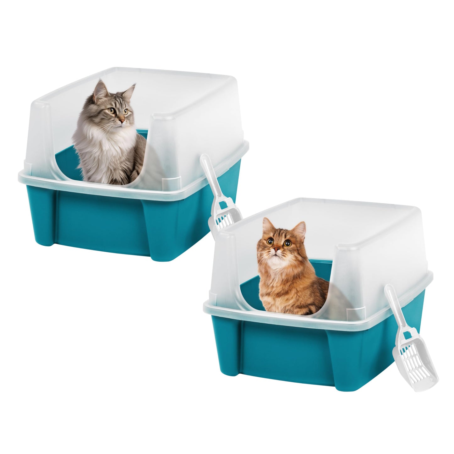 Iris Ohyama Cat Litter Tray with Scoop, Grey, Easy to Clean, Cat Litter Box, Detachable Spill Preventing Walls, For Kittens, Adult Cats, Rabbits, BPA Free, Open Top, Modern, CLH-12