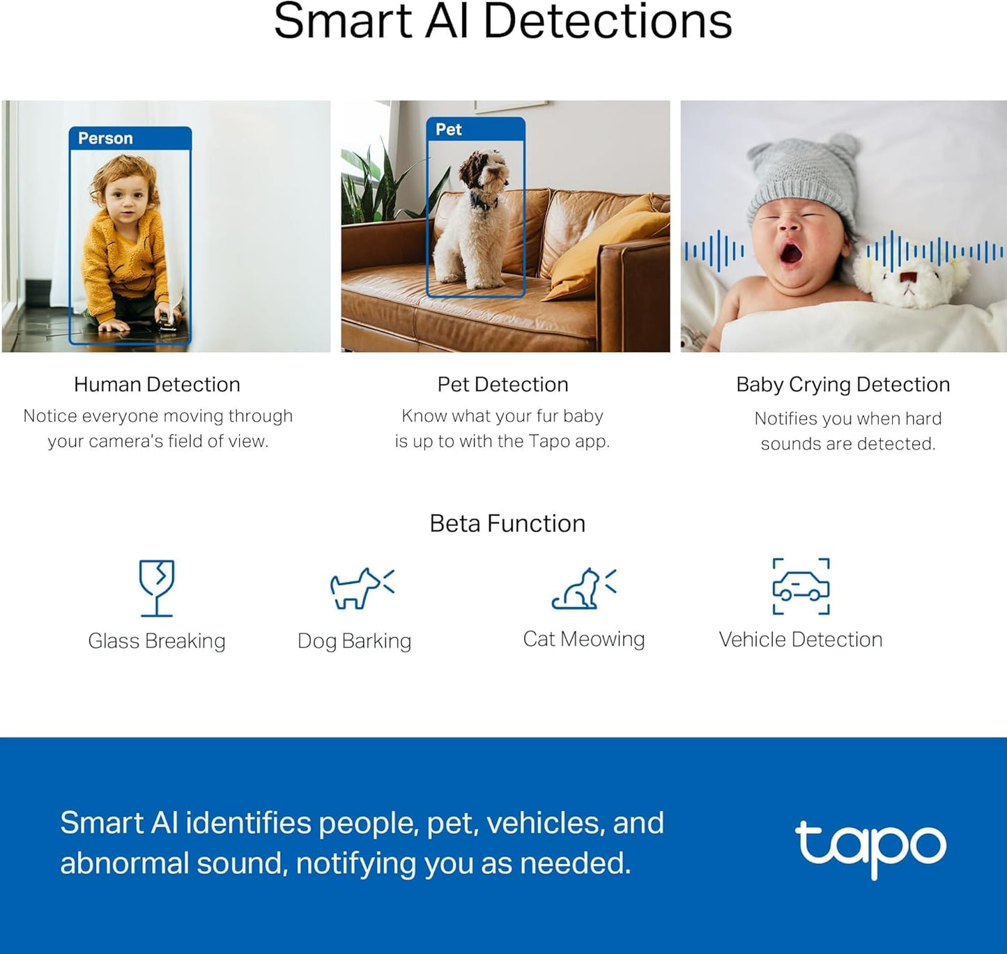 Tapo C211 2K 3MP Pan/Tilt Indoor Camera House Security Camera, WiFi Camera, No Monthly Fee, AI Detection, Dog Camera, Baby Camera Monitor, CCTV, 360° View, Night Vision, Works with Alexa & Google