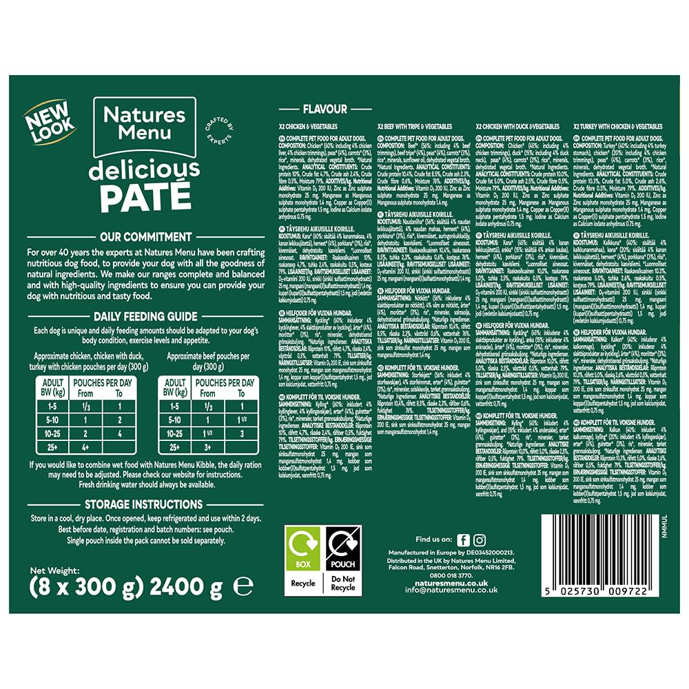 Natures Menu - Wet Dog Food - Pouches for Adult Dogs - Mixed Variety - 8 x 300g