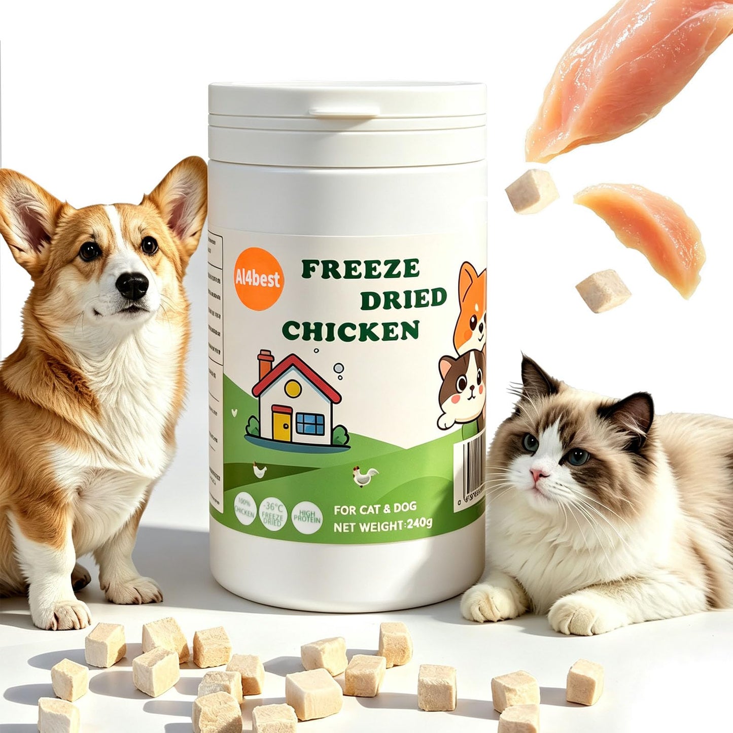 Freeze Dried Chicken Breast Cat Treats and Food 100g 100% Chicken Natural Grain Free Allergen-Free & Hypoallergenic Easy Digestion Nibbles Nutritious Cat, Kitten and Dog Snacks(Small-Sized Cube 10mm)