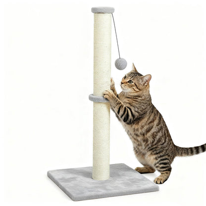 skylos 71cm Cat Scratching Post with Plush Resting Platform Natural Sisal,Anti-Tip,Easy Assembly,Grey