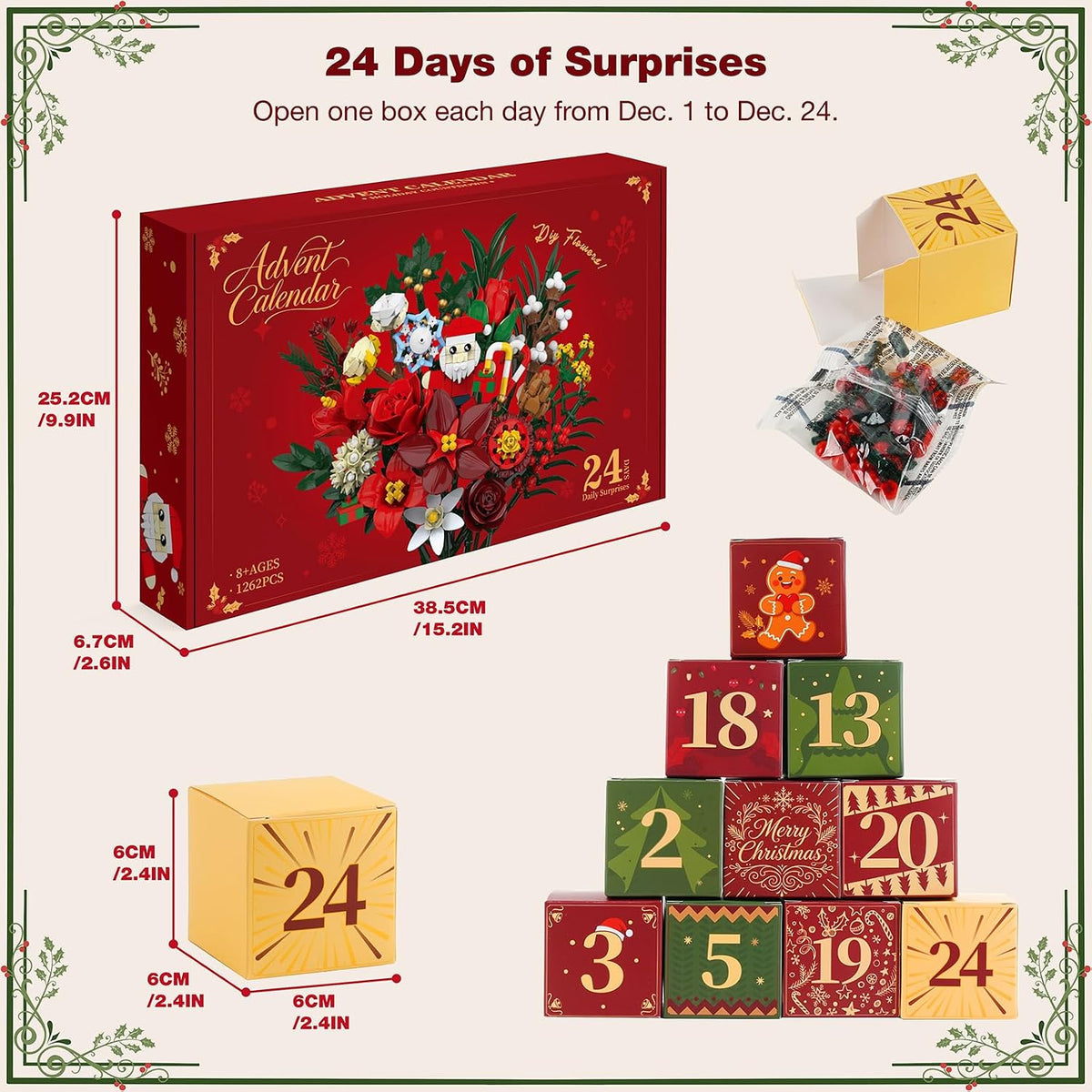 SANHSEHOME Flower Bouquet Advent Calendar 2026, 24-Day Christmas Countdown